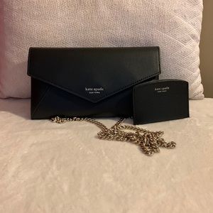 Kate spade black leather clutch with chain strap